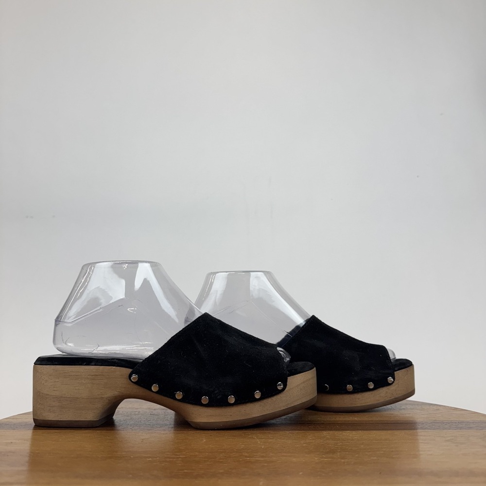 Womens Rag & Bone Mara Black Suede Plaform Peep Toe Slide Clogs Size EU 38 GUC